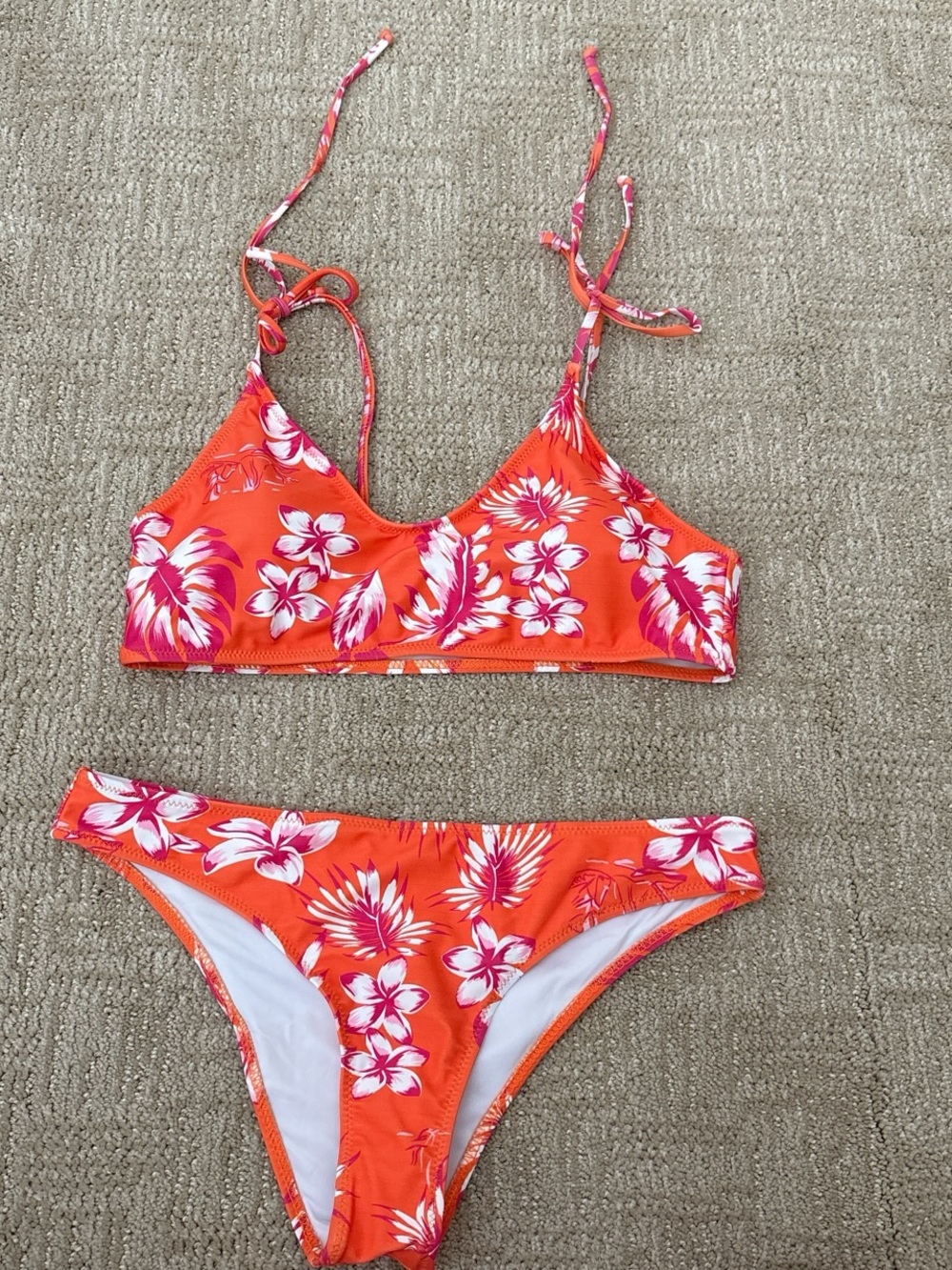 Floral Tie-Back Bikini Set in Bright Orange